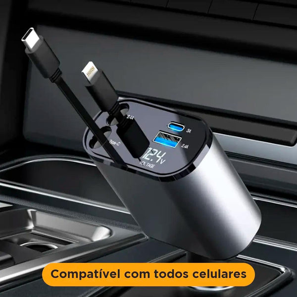 Carregador Automotivo 4 em 1 Com Turbo Flex™  [ÚLTIMO DIA DE DESCONTO + FRETE GRÁTIS]